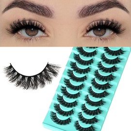 APCYUST Lashes Volume Mink Eyelashes 10 Pairs Cateye Lash Strips Wispy Cat Eye Lashes Natural Look Short Thick Fluffy False Strip Eyelash Full Small Fake Lashes Pack Black Pestañas Postizas for Women