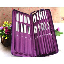 MAYMII 104 Pcs Knitting Kit Stainless Steel Knit Needles Straight+Circular Needles+Crochet Hook Needlework Hand Tool with Pu Bag