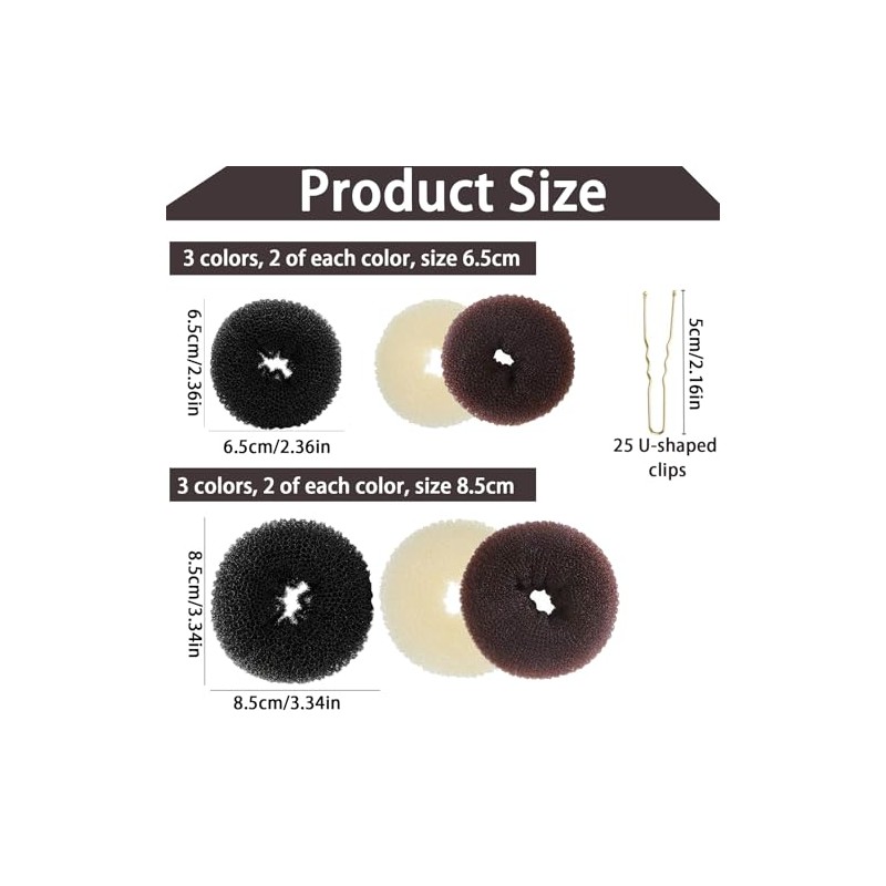 12 Pack Hair Donuts for Buns, 25 Pcs U Shaped