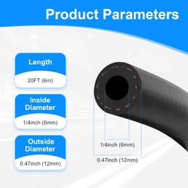1/4" Inch ID Fuel Line, 20Ft Fuel Hose NBR Rubber SAE J30R7 300PSI, Supplied by WIVIE (1/4 inch)