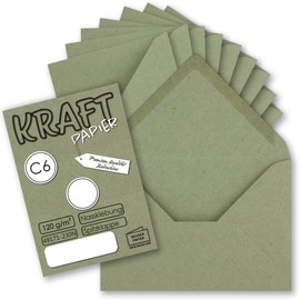 NEUSER PAPIER 150x Kraft paper envelopes DIN C6 green 11.4 x 16.2 cm without window vintage envelopes with wet glue pointed flap
