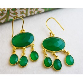 Green Onyx Gold-Plated Sterling Silver Chandelier Earrings
