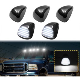 Aexploer LED Cab Roof Marker Lights Compatible with F250 F350 F450 F550 1999-2016 & for F650 F750 2004-2017 Top Clearance Running Lamp Replacement Assemblies 5PCS (Smoked Lens & White Light)