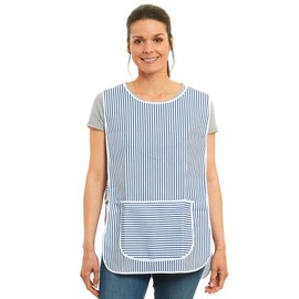 ER Direct Womens Home Work Kitchen Catering Cleaning Bar Plus Size Plain Coloured Large Pocket Side Fastening Tabard Apron (Stripes - Navy, M)