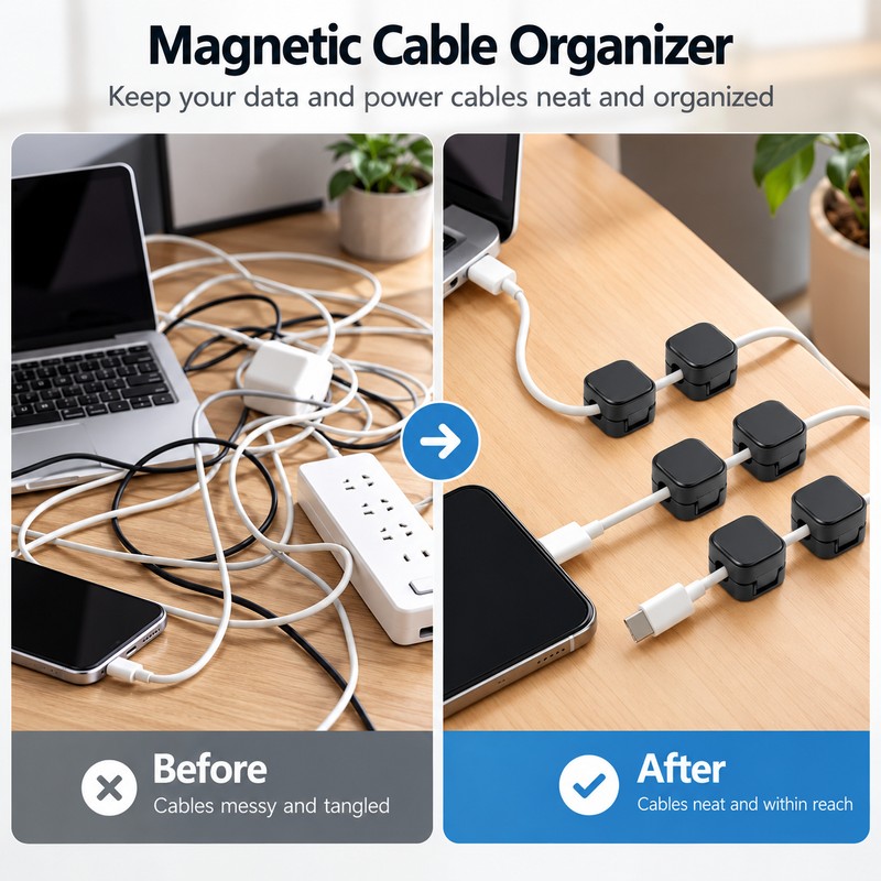 12-Pack Magnetic Cable Clips for Desk Organization – Keep Charging