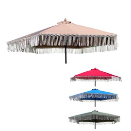 FORMOSA 9ft 6 Rib Market Bohemian Patio Umbrella Replacement Canopy - 300D UV Protective and Water Resistant Patio Canopy - Umbrella Replacement Cover CANOPY ONLY (Taupe Tassels)