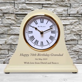 De Walden Grandad's 70th Birthday Engraved Wooden Mantel Clock Beige 18cm x 15cm Granddad Seventieth