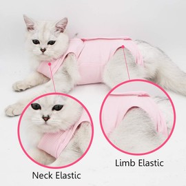 oUUoNNo Cat Wound Surgery Recovery Suit for Abdominal Wounds or Skin Diseases, After Surgery Wear, Pajama Suit, E-Collar Alternative for Cats (L, Pink)