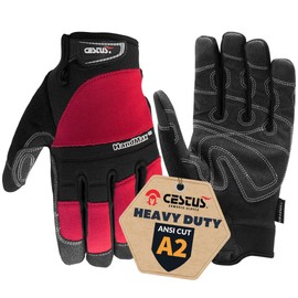 Cestus HandMax Series, Heavy Duty Work Gloves Men, High Abrasion Resistance for Construction, Roofing, HVAC, Framing (Red, Large)