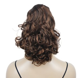 Lydell 12" Curly Wavy Ponytail Hairpiece Styled Clip In Claw Synthetic Hair Extension (6TR Brown Mix)