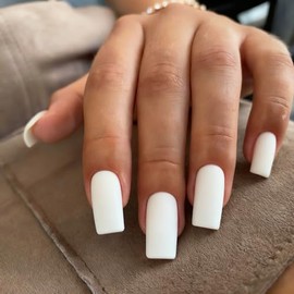 Uñas postizas blancas mate, largas, cuadradas, medianas, tipo ataúd, postizas, largas, naturales, gruesas, acrílicas, reutilizables, 24 unidades, colo