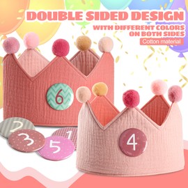 Birthday Crown Boys & Girls, Cotton Birthday Crown, Buttons with Numbers from 0-9, Reusable Birthday Crown Children, Party Decoration for Children's Birthday, Children's Party Hats (Pink Colour)
