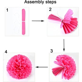 12 Stück papier Pompons Set,Violett Hellrosa Rosenrot Pom Poms Papier für Hochzeit,Geburtstag,Party- 30,5 cm, 25,4 cm
