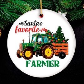 Santa’s Favorite Farmer Christmas Ornament, Farm Themed Gift (Circle, Version 2)