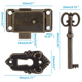 Kyuionty 2 Sets Skeleton Key Lock Decorative Antique Bronze Cabinet Vintage Lock with Key and Screws for Chest Cupboard Furniture