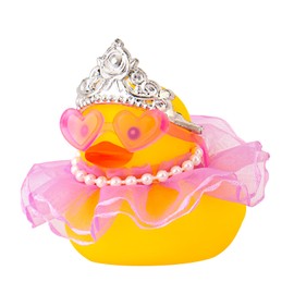 wonuu Car Rubber Duck Decoration Cute Car Accessories Car Ducks for Dashboard with Dress Loveglasses Necklace, Pear String-Purple Dress