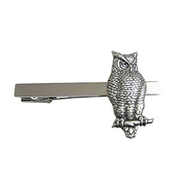 Silver Toned Large Textured Owl Pendant Square Tie Clip
