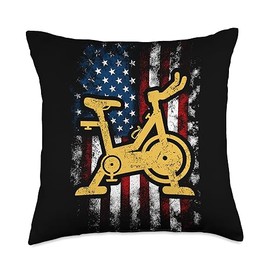 Spin Class Gang Merch Spinning Class Indoor Cycling American Flag Stationary Bike Throw Pillow, 18x18, Multicolor