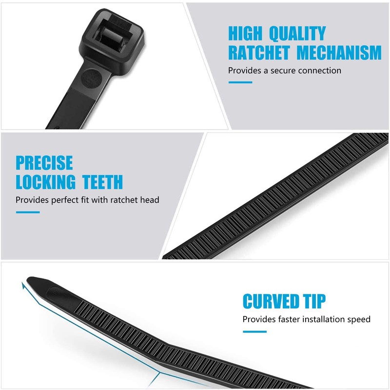 Zip Ties 8 inch (100 Pack), 40lbs Tensile Strength, Black