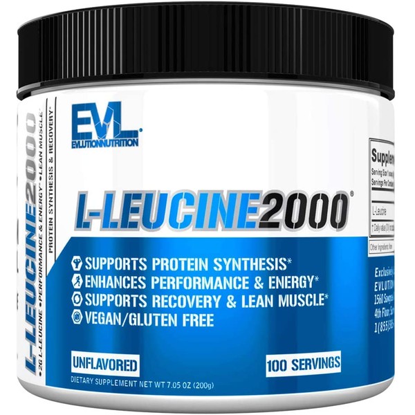 Evlution Nutrition L-Leucine2000, 2000mg of Pure L-Leucine in Each Serving, Protein Synthesis & Recovery, Vegan, Gluten-Free, Unflavored Powder (100 Servings)