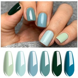 Vishine Gel Nail Polish Teal Blue Olive Green Soak Off Gift Set UV LED Art Varnish Colors UV Light LED Lamp Base Top Coat Needed Starter DIY Nails Art Home Salon Manicure Kits