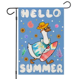 EKOREST Hello Summer Garden Flags for Outside, Funny Goose with Surfboard Small Seasonal Decoration for Farmhouse Holiday Yard Outdoor Decor 12x18 Inch Double Sided