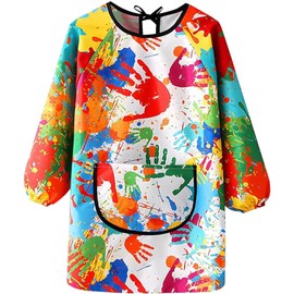 HEYOMI Painting Apron Children's Painting Coat for 6-11 Years Girls Boys Ink Coat Waterproof Painting Coat Craft Apron with Sleeves and Big Pockets for School Art Painting Cooking, multicoloured