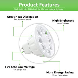 Makergroup MR16 LED Bulbs, Landscape Low Voltage Spotlights, 35W/50W Halogen Replacements. 5W Warm White 2700K-3000K 12V Gu5.3 Bi-pin Base for Outdoor Landscape Lighting Indoor Track Lights 6-Pack