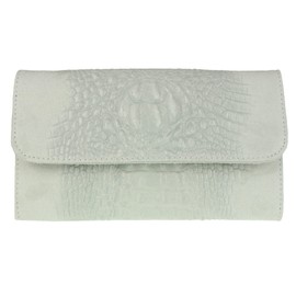 Girly Handbags Croc Suede Clutch Bag Italian Leather - Off White