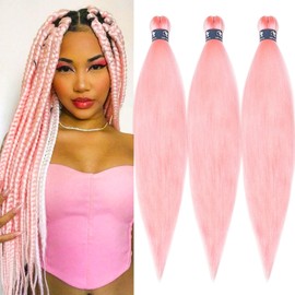Prestressed Braiding Hair 26 inch Peach Light Pink Braiding Hair Pre Stretched Hypoallergenic Crochet Ez Box Braid Pre Stretched Braiding Hair Synthetic Fake Hair for Braiding UPruyo (3 Packs)