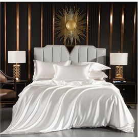 TCXZTYJH White Single Duvet Cover Set Satin Silk Bedding Set Ultra Soft Microfibre Plain Luxury Sexy Bed Quilt Duvet Cover Sets with Zipper Closure and 1 Pillowcase 50x75 cm