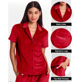 bebe Soft Velour Pajamas for Women, Red Pajama Set, Velour Sets for Women 2 Piece (Crimson, Medium)