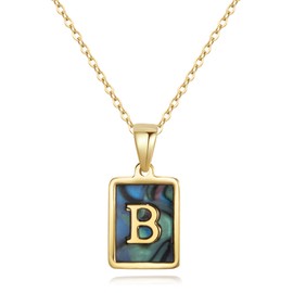 CyxenNova Men's Necklace Men's Gold, Letter Chain A-Z, Byzantine Chain Plate Chain Stainless Steel Men, Jewellery for Women Gifts Mother of Pearl, Gold, No Gemstone