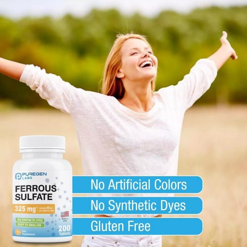 Puregen Ferrous Sulfate 325mg 65mg Elemental Iron High Potency Iron