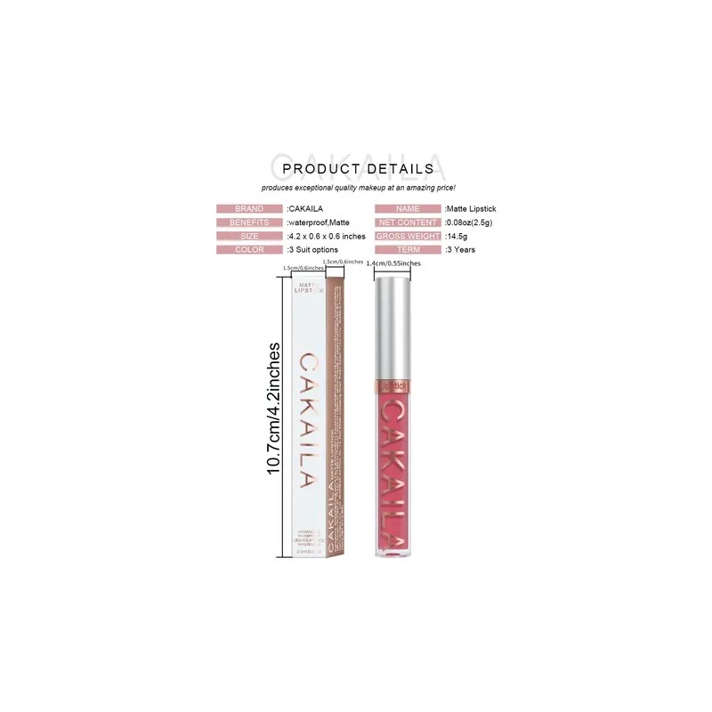 Cakaila 1pc Brillo Labial Impermeable Mate.