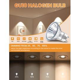Yohonk GU10 Halogen Bulb, 120V 50W Halogen Light Bulbs with Glass Cover for Candle Warmer, MR16 GU10+C 2700K Warm White Dimmable Recessed Track Lighting (6 Pack)