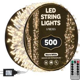 SEWANTA 500 LED Lights [Warm-White] 200 ft String Lights Outdoor, with 8 Modes/Timer/dimmable for Indoor/Outdoor Use - for Holiday/Christmas/Party/Decorations (Clear Wire)