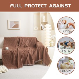 MEETSKY Couch Cover Sofa Covers for 3 Cushion Couch Sofa Pet Friendly Sofa Throw Cover for Reclining Couch 3 Seat, Sofa Covers Washable, Soft Sectional Couch Protector for Dogs, 91" x 134", Chocolate