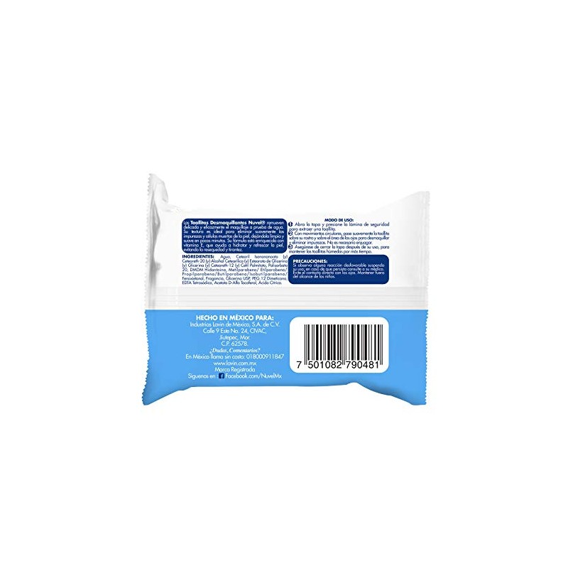 Nuvel Toallitas Desmaquillantes Hidratantes para Rostro y Ojos, 25 Piezas