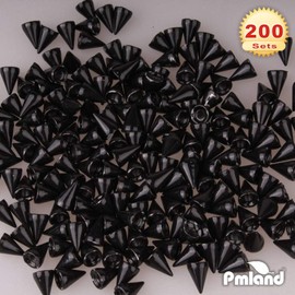 PMLAND 200 Sets/Pairs 9.5mm Black Cone Spikes Screwback Studs DIY Craft Cool Rivets Punk