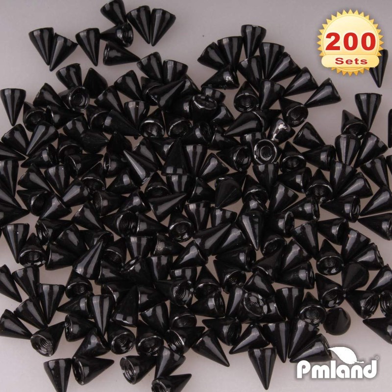 PMLAND 200 Sets/Pairs 9.5mm Black Cone Spikes Screwback Studs DIY
