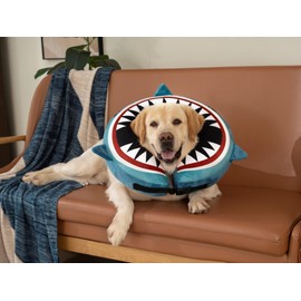 Dog Cone Inflatable Widen Dog Neck Donut Collar, Soft Cone Alternative After Surgery for Large Medium Small Dogs to Stop Licking (Blue Shark, X-Large)