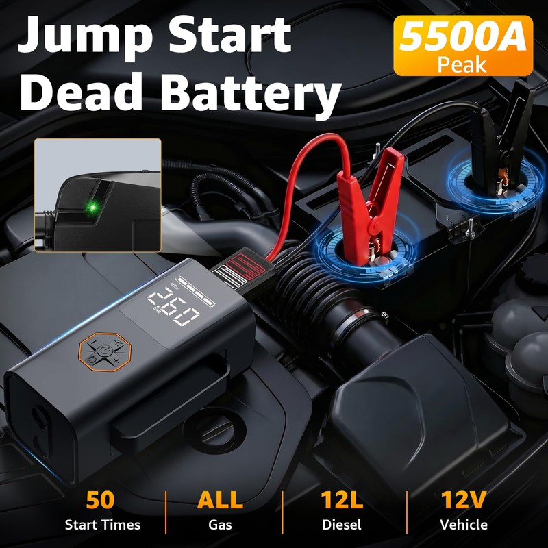 Lehwey Portable Jump Starter with Air Compressor - 12V Car