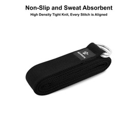 AQF Yoga Strap 1.8 m/2.4 m/3 m, Yoga Strap with D Buckle, 100% Cotton Training Bands, Yoga Band for Legs and Body Stretching Fitness (1.8 m, Black)