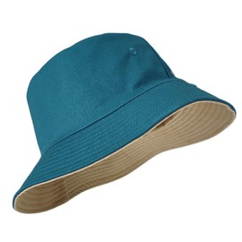 Laquest Reversible Bucket Hat, Large Size, Men's, Women's, Cotton, with Chin Strap, peacock blue/khaki, 2XL