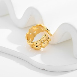 WOWORAMA Chunky Heart Rings for Women Gold Love Heart Band Ring Gold Plated Chunky Statement Rings Adjustable Open Stacking Rings Jewelry