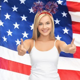 GRITOSE 4th of July Headband Kids Adults Independence Day Party Favors Supplies Patriotic Accessories Decorations 1pcs+1 American Flag（5in*8in）
