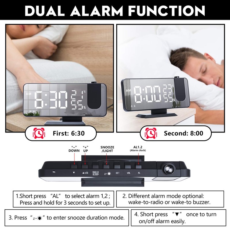 DollaTek Radio projection alarm clock LED large screen display temperature