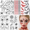 6Sheets Spider Face Gems Black Face Jewels for Women Halloween