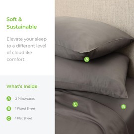 Cariloha Aloha Soft 4-Piece Sheet Set | Shade Gray | Queen | Made from 100% Viscose derived from Bamboo |